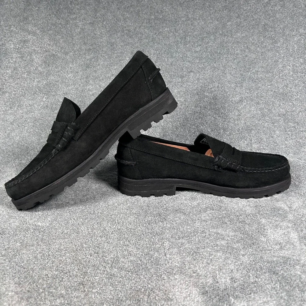 Sebago Penny Loafers Dan Lug Suede Black Chunky Lug Sole Mens 9M  B710050 - NEW